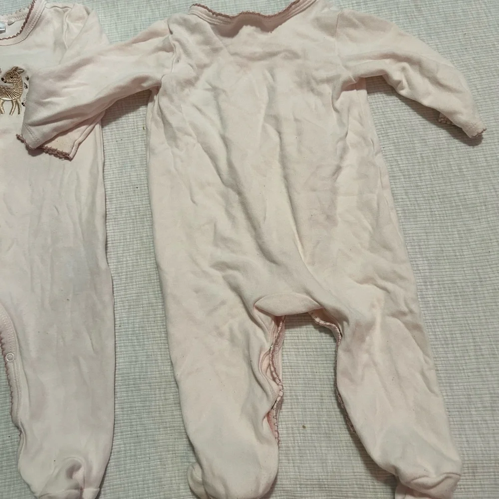 Baby Girl Clothes Twins Pink Deer Sleeper Footie Size‎ 6-9 Months - Picture 4 of 4